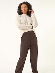 Roman Brown Petite Straight Leg Ponte Stretch Trousers - Image 2 of 5