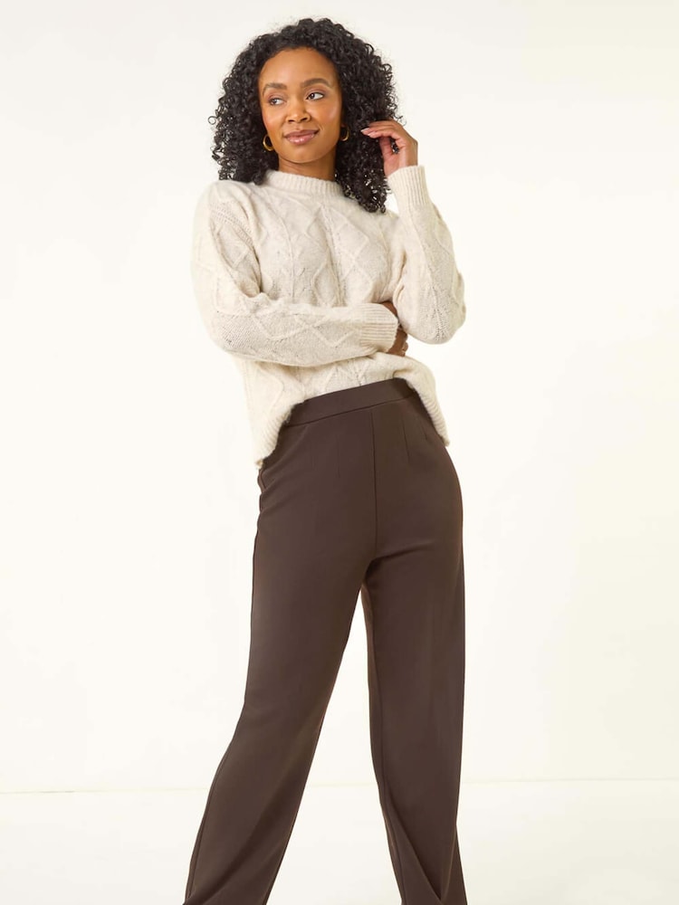 Roman Brown Petite Straight Leg Ponte Stretch Trousers - Image 2 of 5 Roman Brown Petite Straight Leg Ponte Stretch Trousers - Image 2 of 5