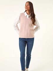 Roman Light Pink Cableknit Knitted Vest - Image 2 of 5
