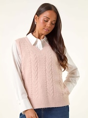 Roman Light Pink Cableknit Knitted Vest - Image 4 of 5