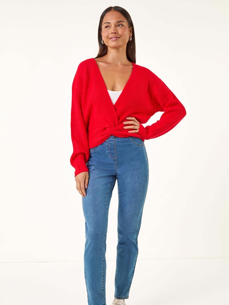Roman Red Petite Twist Front Knit Cardigan - Image 2 of 5 Roman Red Petite Twist Front Knit Cardigan - Image 2 of 5