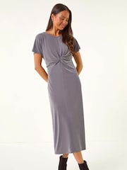 Roman Grey Petite Twist Front Midi Dress - Image 1 of 5