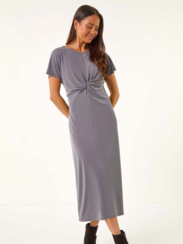 Roman Grey Petite Twist Front Midi Dress - Image 1 of 5
