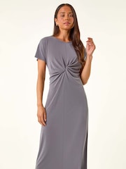 Roman Grey Petite Twist Front Midi Dress - Image 4 of 5