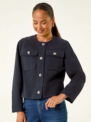 Roman Blue Petite Button Up Pocket Jacket - Image 4 of 5