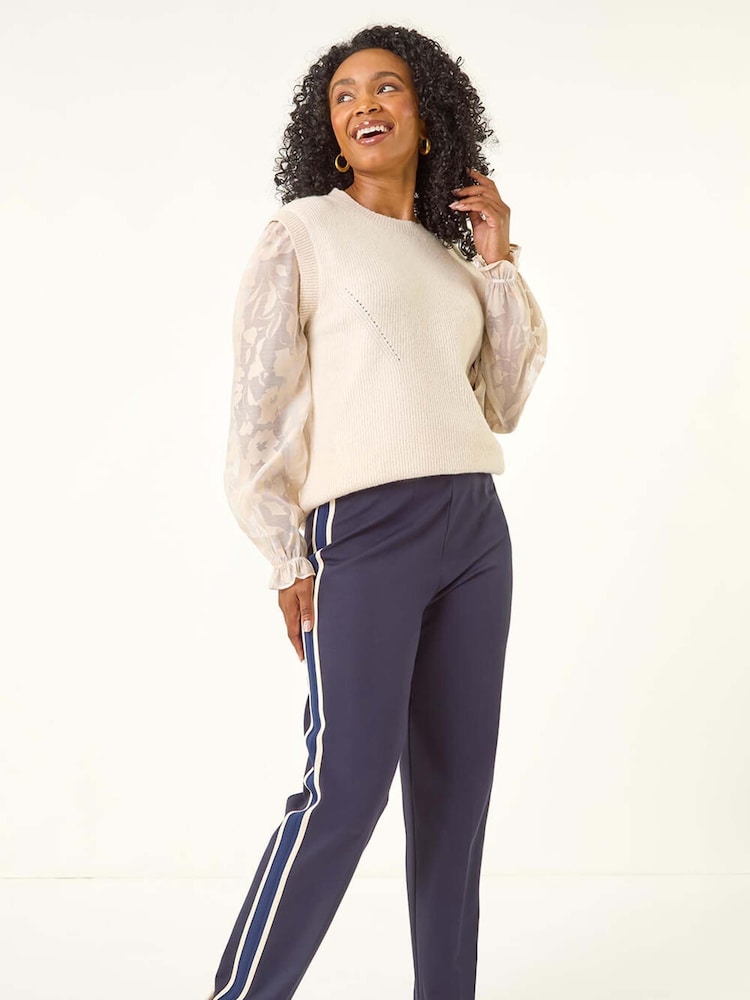 Roman Blue Petite Side Stripe Ponte Trousers - Image 1 of 5