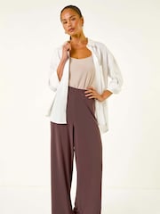 Roman Brown Petite Wide Leg Stretch Trousers - Image 1 of 5
