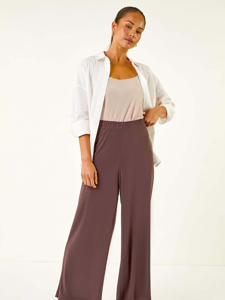 Roman Brown Petite Wide Leg Stretch Trousers - Image 2 of 5