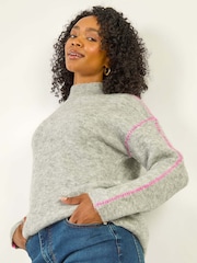 Roman Grey Petite Contrast Stitch Knit Jumper - Image 1 of 5