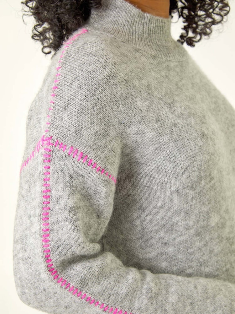 Roman Grey Petite Contrast Stitch Knit Jumper - Image 5 of 5