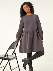 Roman Grey Petite Cotton Mini Dress - Image 1 of 5