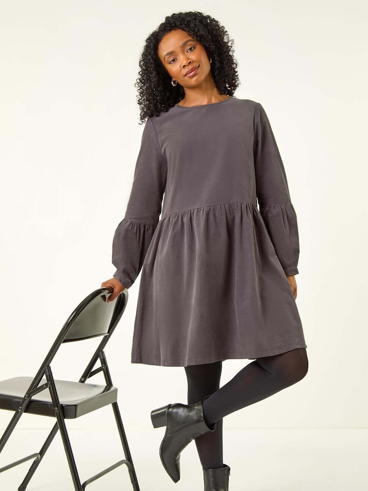 Roman Grey Petite Cotton Mini Dress - Image 1 of 5