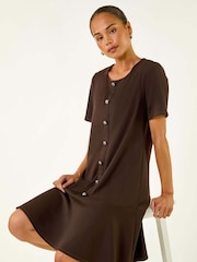 Roman Brown Petite Flute Hem Stretch Dress - Image 1 of 5