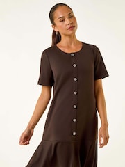 Roman Brown Petite Flute Hem Stretch Dress - Image 4 of 5