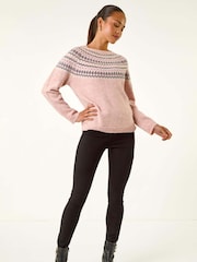 Roman Pink Petite Metallic Pattern Knit Jumper - Image 1 of 5