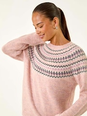 Roman Pink Petite Metallic Pattern Knit Jumper - Image 4 of 5
