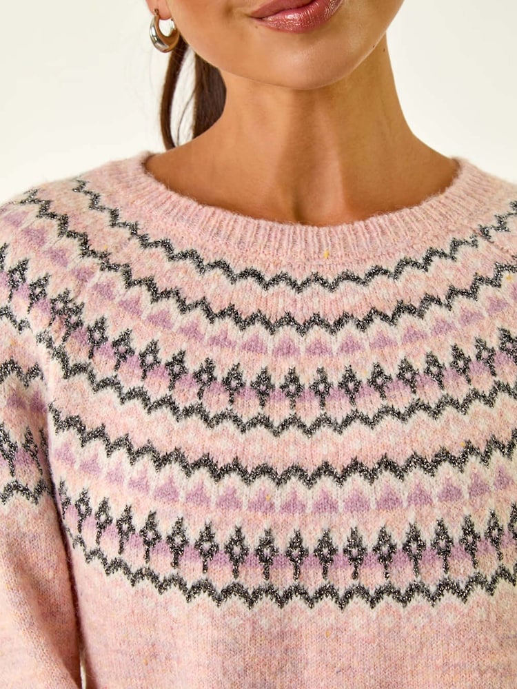 Roman Pink Petite Metallic Pattern Knit Jumper - Image 5 of 5