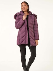 Roman Purple Faux Fur Hood Longline Quilted Coat - Image 1 of 5