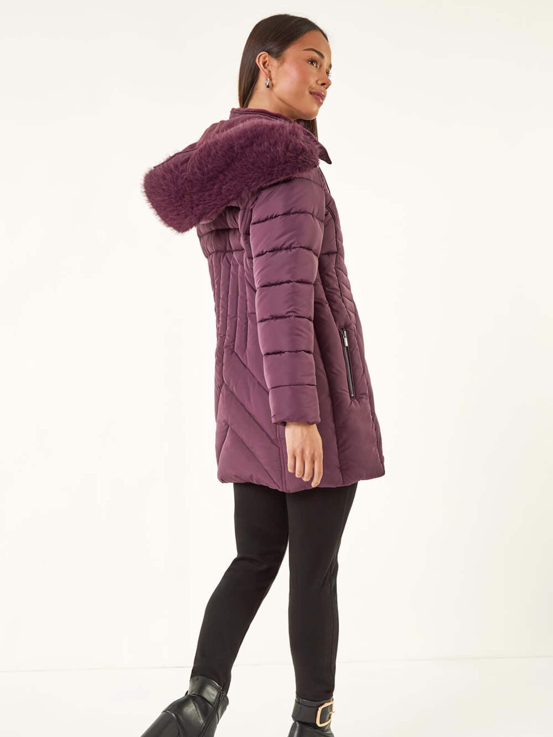 Buy Roman Purple Faux Fur Hood Longline Quilted Coat from the Next