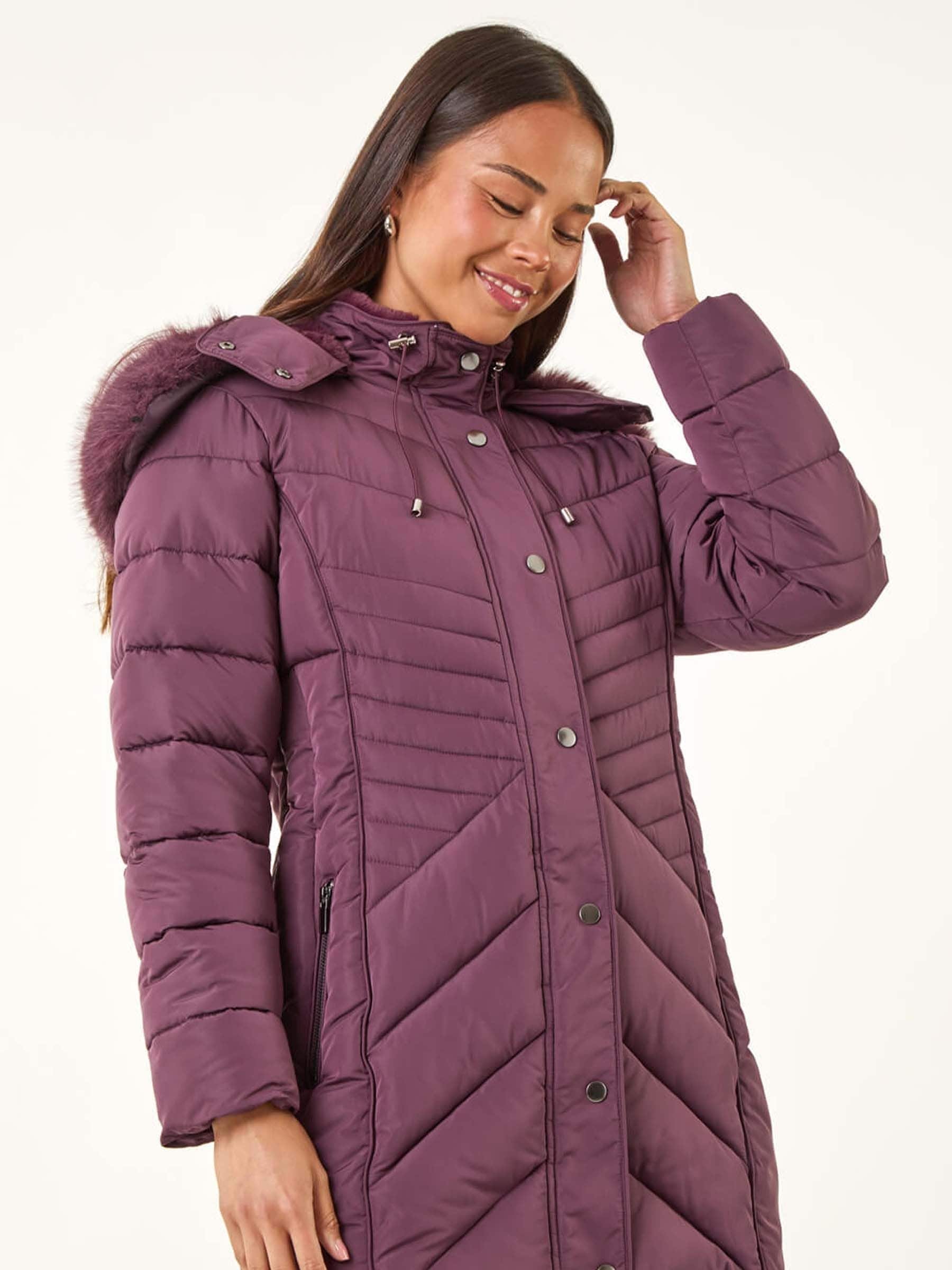 【THE TOE】Lane fur coat Buy Roman Purple Faux Fur Hood Longline Quilted Coat from the Next