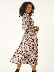 Roman Brown Petite Animal Print Midi Shirt Dress - Image 3 of 5