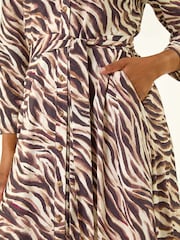 Roman Brown Petite Animal Print Midi Shirt Dress - Image 5 of 5