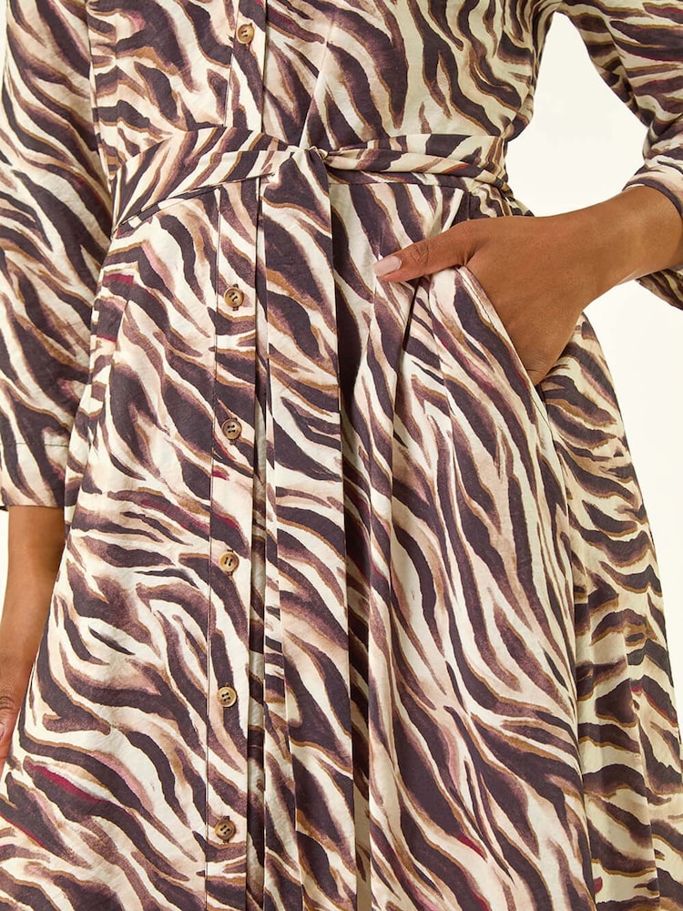 Roman Brown Petite Animal Print Midi Shirt Dress - Image 5 of 5