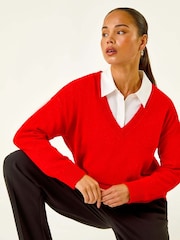 Roman Red Petite V-Neck Knit Jumper - Image 1 of 5