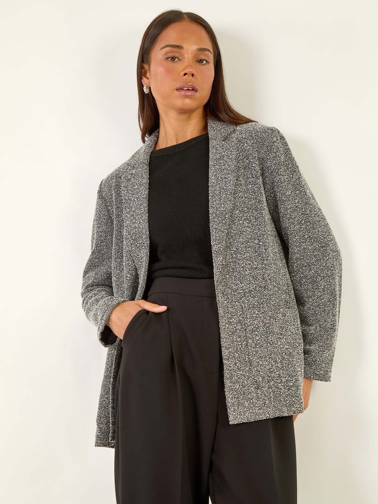 Roman Black Petite Herringbone Pocket Blazer - Image 1 of 5 Roman Black Petite Herringbone Pocket Blazer - Image 1 of 5