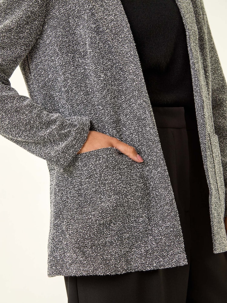 Roman Black Petite Herringbone Pocket Blazer - Image 5 of 5