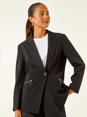 Roman Black Petite Zip Pocket Stretch Blazer - Image 1 of 5