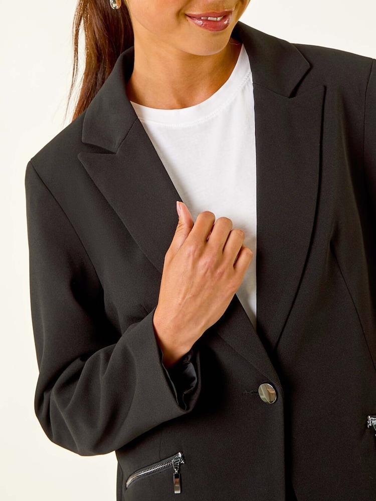 Roman Black Petite Zip Pocket Stretch Blazer - Image 5 of 5