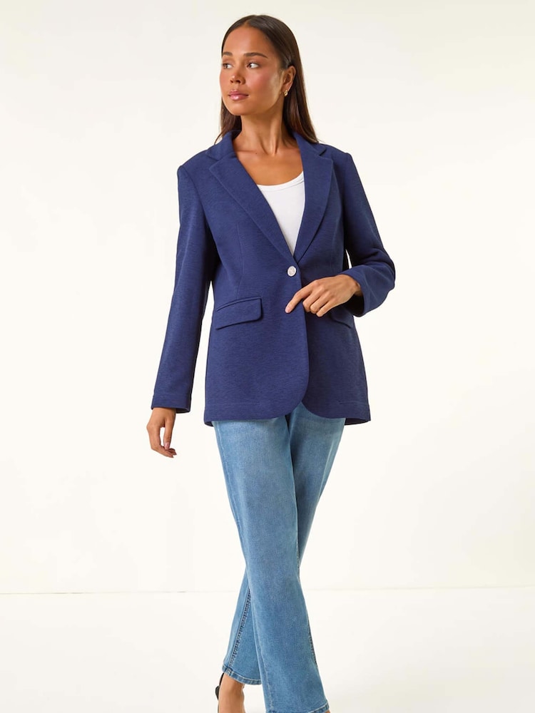 Roman Blue Petite Textured Buttoned Blazer - Image 1 of 5 Roman Blue Petite Textured Buttoned Blazer - Image 1 of 5