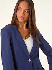 Roman Blue Petite Textured Buttoned Blazer - Image 2 of 5