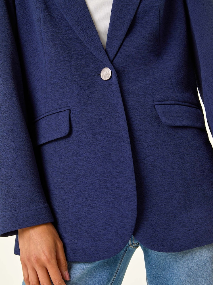 Roman Blue Petite Textured Buttoned Blazer - Image 5 of 5 Roman Blue Petite Textured Buttoned Blazer - Image 5 of 5