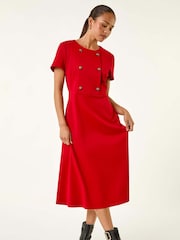 Roman Red Petite Button Stretch Midi Dress - Image 1 of 5