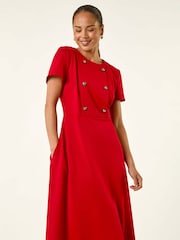 Roman Red Petite Button Stretch Midi Dress - Image 3 of 5