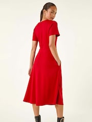 Roman Red Petite Button Stretch Midi Dress - Image 4 of 5