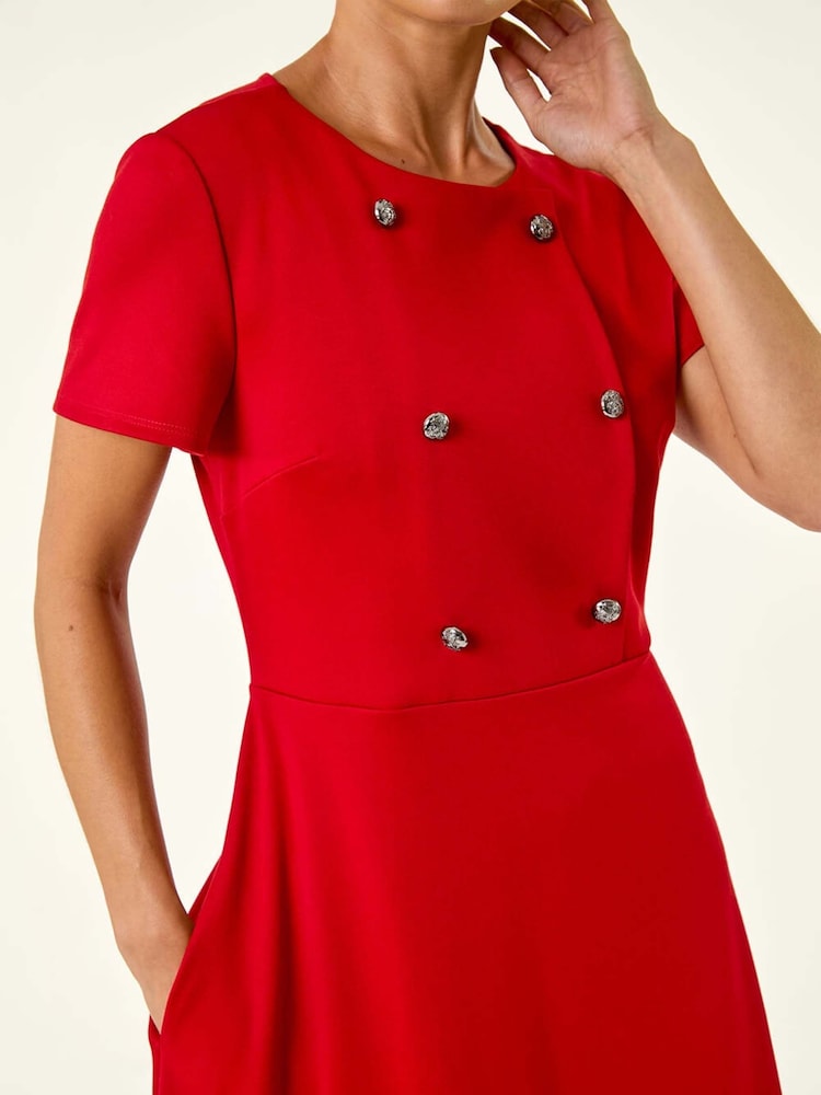 Roman Red Petite Button Stretch Midi Dress - Image 5 of 5 Roman Red Petite Button Stretch Midi Dress - Image 5 of 5