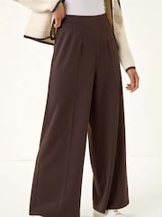 Roman Brown Petite Wide Leg Ponte Stretch Trousers - Image 4 of 5