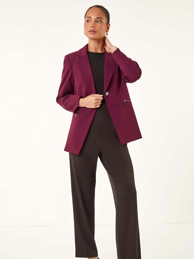 Roman Purple Petite Zip Pocket Stretch Blazer - Image 2 of 5 Roman Purple Petite Zip Pocket Stretch Blazer - Image 2 of 5