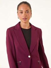 Roman Purple Petite Zip Pocket Stretch Blazer - Image 4 of 5