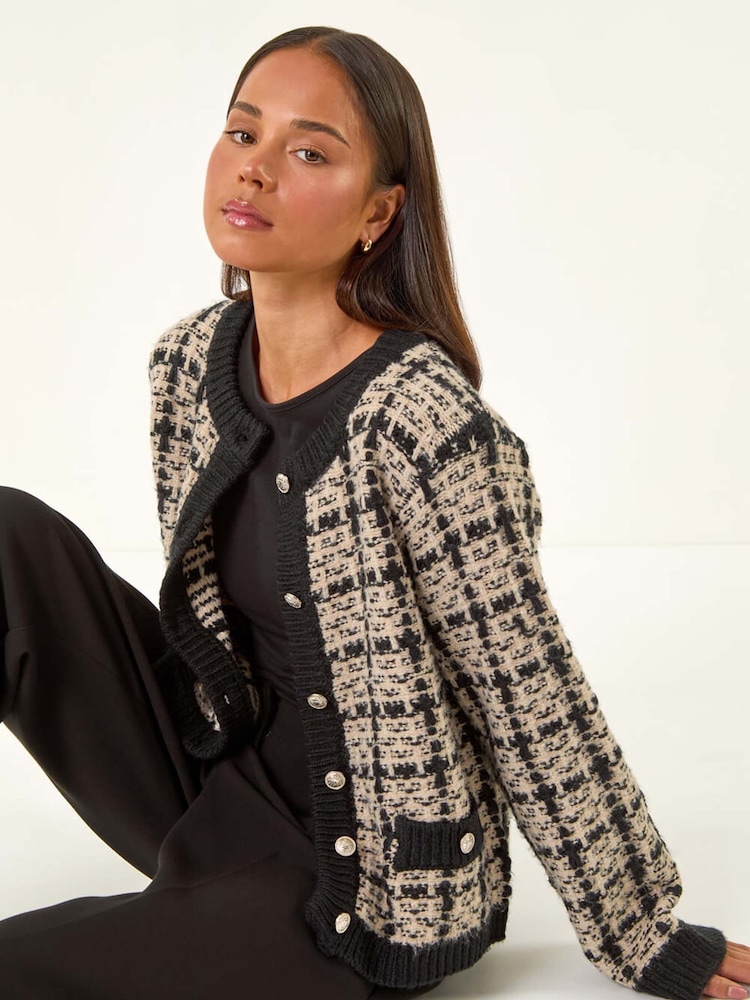 Roman Black Petite Buttoned Knit Cardigan - Image 1 of 5