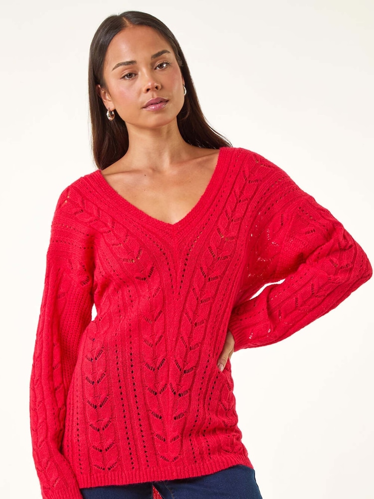 Roman Red Petite V-Neck Knit Jumper - Image 1 of 5 Roman Red Petite V-Neck Knit Jumper - Image 1 of 5