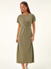 Roman Green Petite Twist Front Midi Dress - Image 1 of 5
