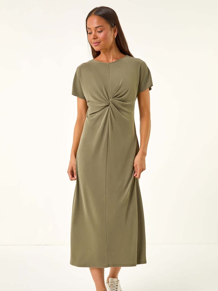 Roman Green Petite Twist Front Midi Dress - Image 1 of 5
