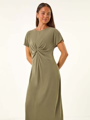 Roman Green Petite Twist Front Midi Dress - Image 4 of 5
