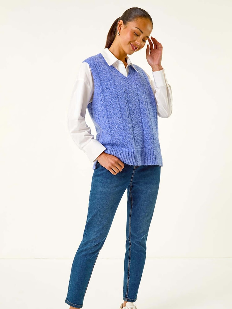 Roman Blue Cableknit Knitted Vest - Image 1 of 5