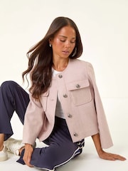 Roman Pink Petite Button Up Pocket Jacket - Image 1 of 5