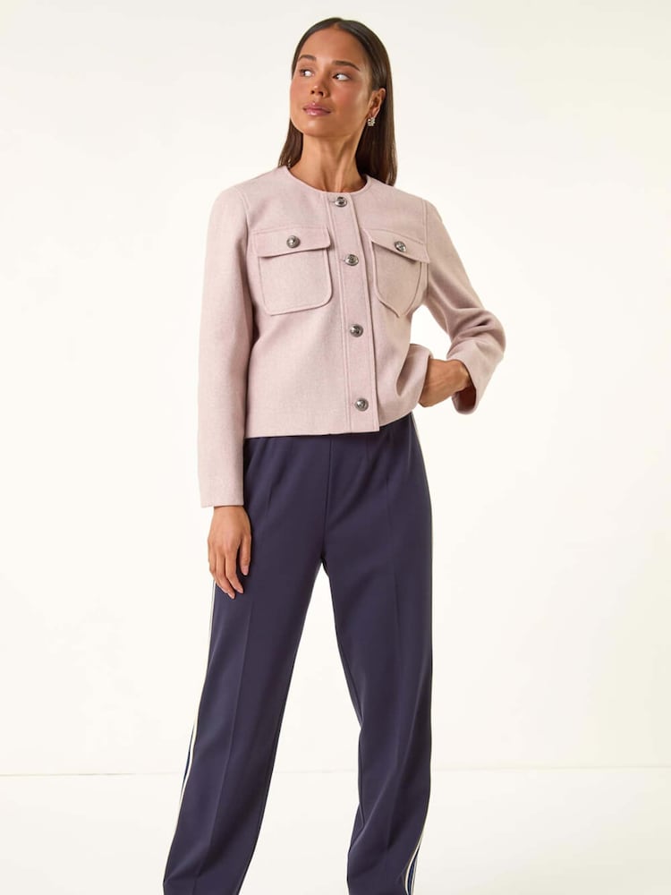 Roman Pink Petite Button Up Pocket Jacket - Image 2 of 5 Roman Pink Petite Button Up Pocket Jacket - Image 2 of 5